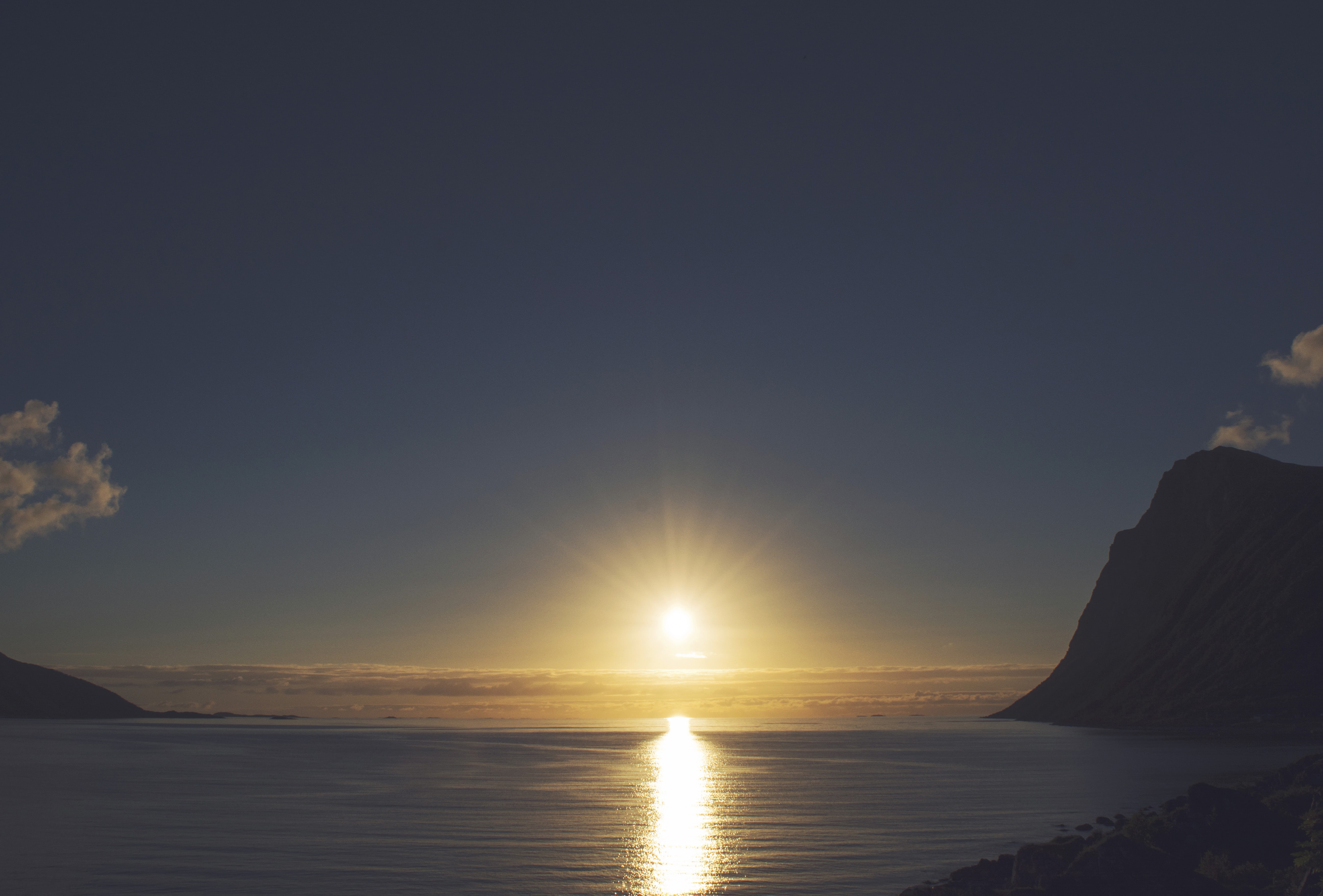 Midnight sun (12:01am) seen from Kvaløya.