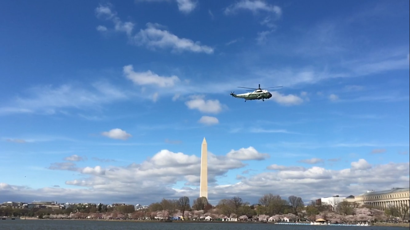 Marine One as seen from above the National Mall